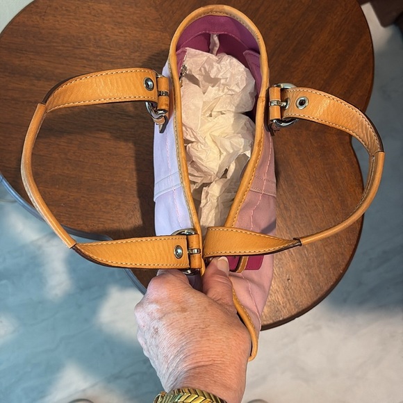 Coach  Hampton mini bag satchel  pink canvas/ white /raspberry/light tan leather - Picture 14 of 15